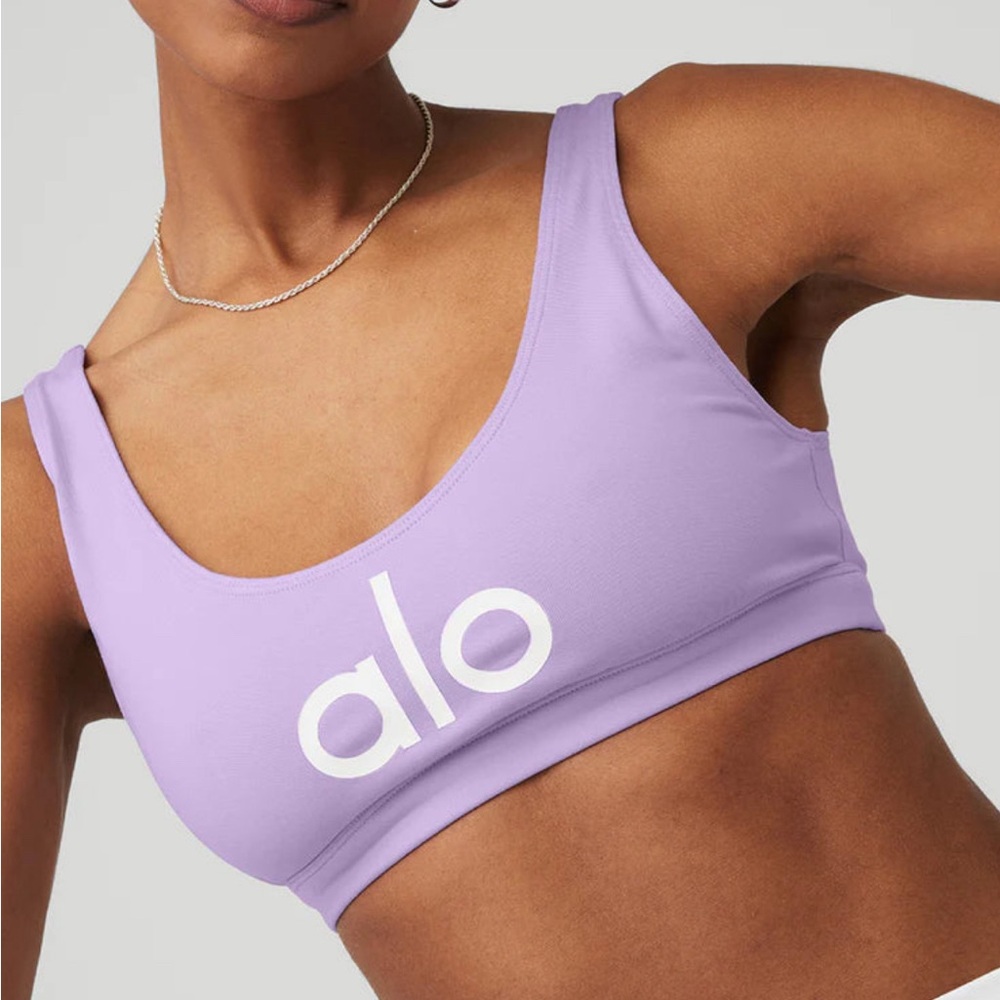 Alo Yoga SMALL Ambient Logo Bra - Violet Skies/White